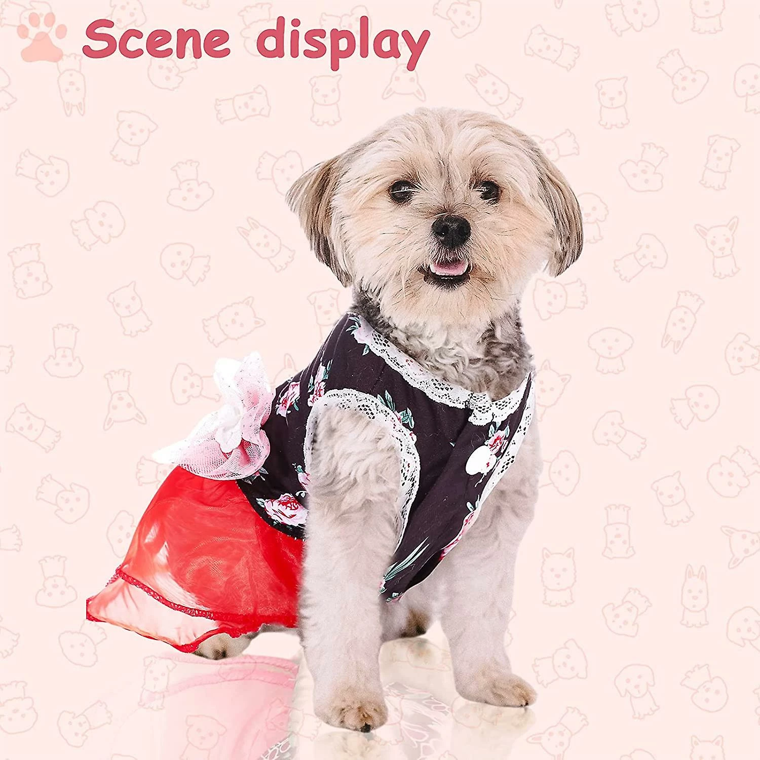 Xqluckin 2 Pièces Petite Robe De Chien Pour Fille Puppy Dress Jupe De Chien Pet Tutu Princesse Robe Organza Floral Puppy Robes Vêtements Pour Petits à Grands Animaux Chats Chiens – Image 4