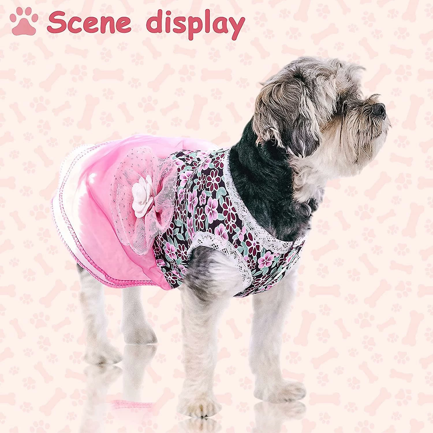 Xqluckin 2 Pièces Petite Robe De Chien Pour Fille Puppy Dress Jupe De Chien Pet Tutu Princesse Robe Organza Floral Puppy Robes Vêtements Pour Petits à Grands Animaux Chats Chiens – Image 5