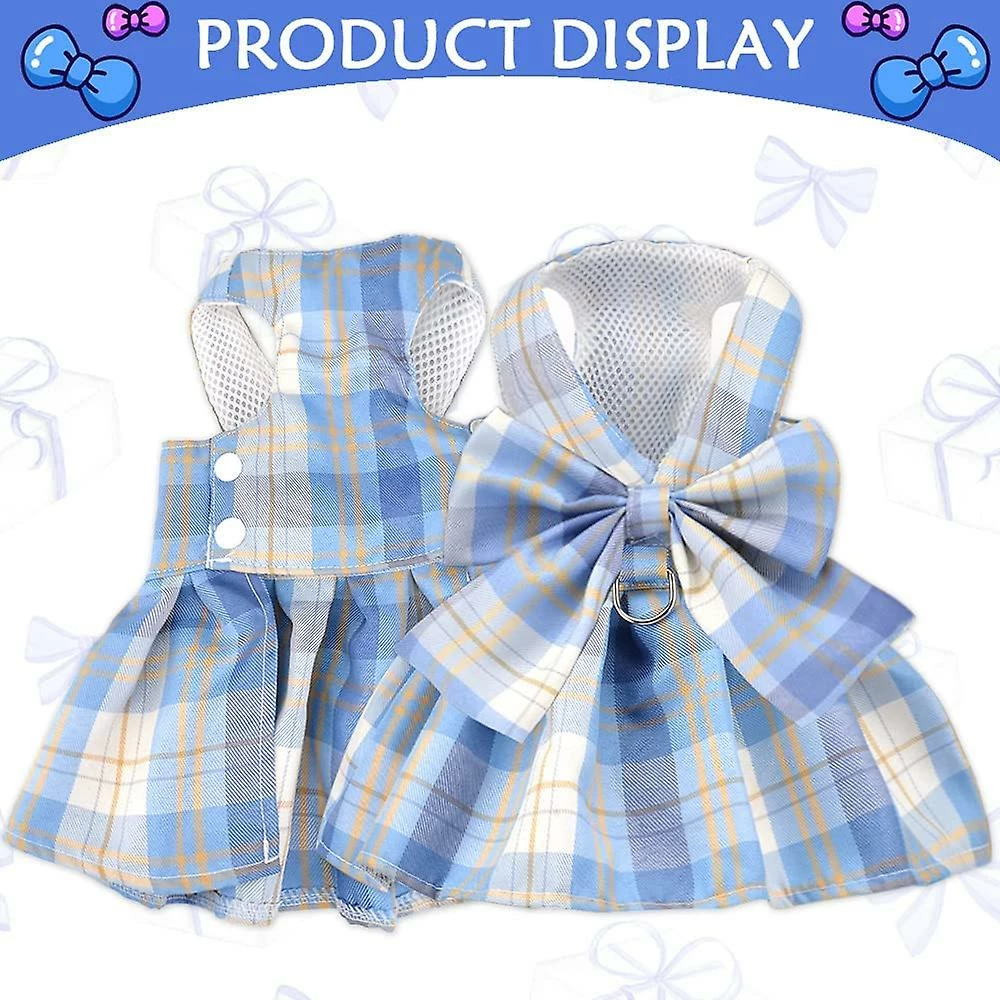 Yskaze Harnais De Robe De Chien Pour Petits Chiens Fille Chiot Chat Lapin Lapin Vêtements Tenue Plaid Pet Cat Vêtements Bow Doggy Robes Avec Laisse Set Pour Chihuahua – Image 2