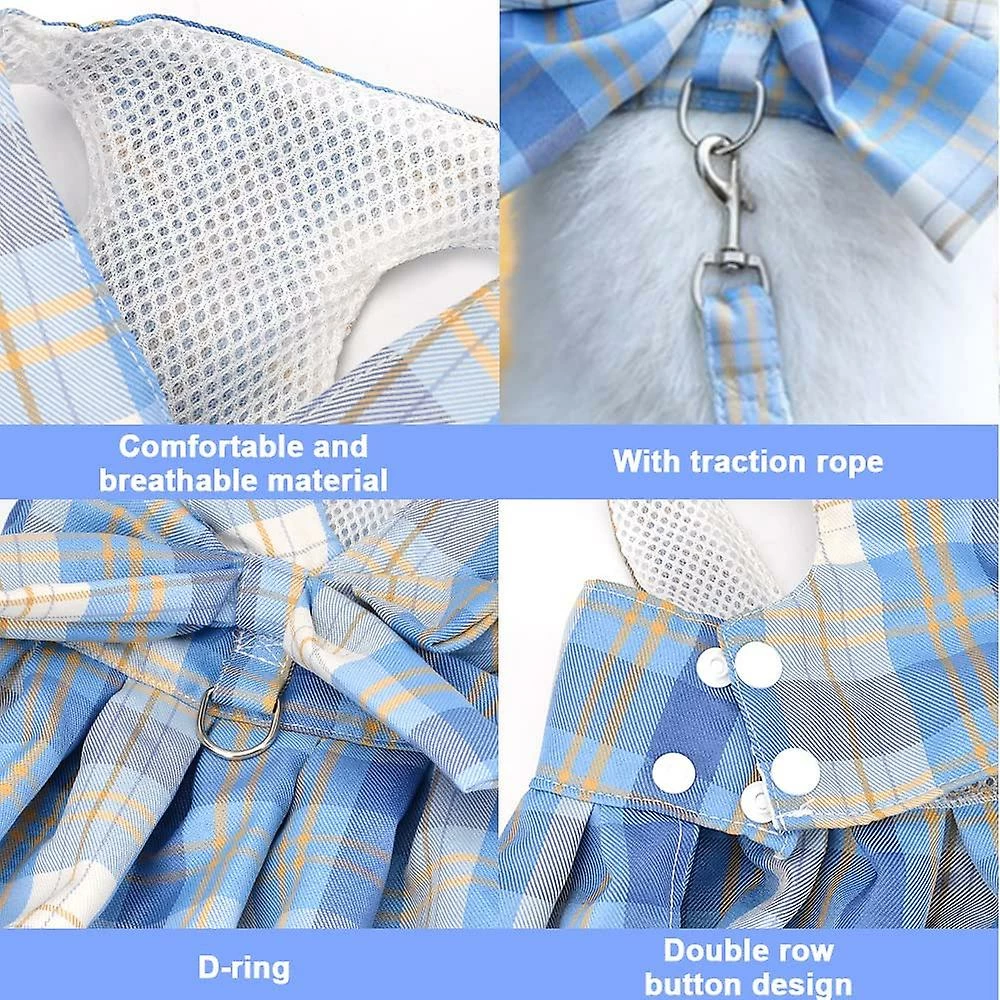 Yskaze Harnais De Robe De Chien Pour Petits Chiens Fille Chiot Chat Lapin Lapin Vêtements Tenue Plaid Pet Cat Vêtements Bow Doggy Robes Avec Laisse Set Pour Chihuahua – Image 3
