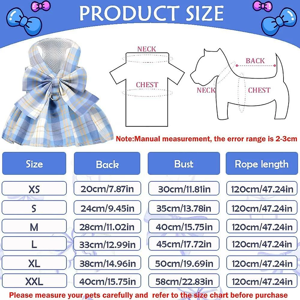 Yskaze Harnais De Robe De Chien Pour Petits Chiens Fille Chiot Chat Lapin Lapin Vêtements Tenue Plaid Pet Cat Vêtements Bow Doggy Robes Avec Laisse Set Pour Chihuahua – Image 4