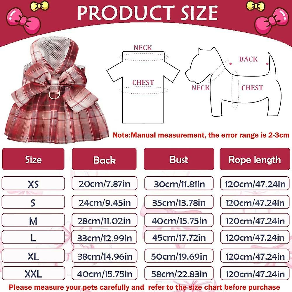 Yskaze Harnais De Robe De Chien Pour Petits Chiens Fille Chiot Chat Lapin Lapin Vêtements Tenue Plaid Pet Cat Vêtements Bow Doggy Robes Avec Laisse Set Pour Chihuahua – Image 4