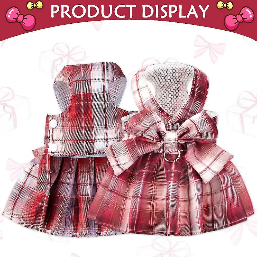 Yskaze Harnais De Robe De Chien Pour Petits Chiens Fille Chiot Chat Lapin Lapin Vêtements Tenue Plaid Pet Cat Vêtements Bow Doggy Robes Avec Laisse Set Pour Chihuahua – Image 2