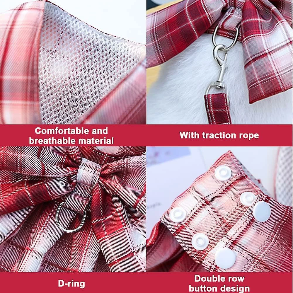 Yskaze Harnais De Robe De Chien Pour Petits Chiens Fille Chiot Chat Lapin Lapin Vêtements Tenue Plaid Pet Cat Vêtements Bow Doggy Robes Avec Laisse Set Pour Chihuahua – Image 3