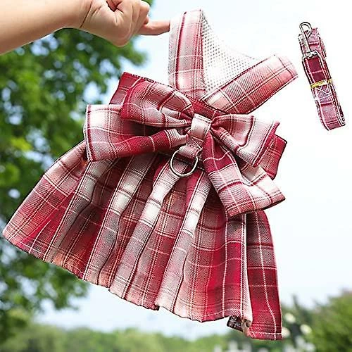 Yskaze Harnais De Robe De Chien Pour Petits Chiens Fille Chiot Chat Lapin Lapin Vêtements Tenue Plaid Pet Cat Vêtements Bow Doggy Robes Avec Laisse Set Pour Chihuahua – Image 5