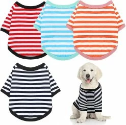 Yskaze 4 Pièces Chemise De Chien Petit Chien Rayé T Shirt Pet Apparel Puppy Sweatshirt Dog Vêtements Pour Chiens De Petite à Moyenne Taille