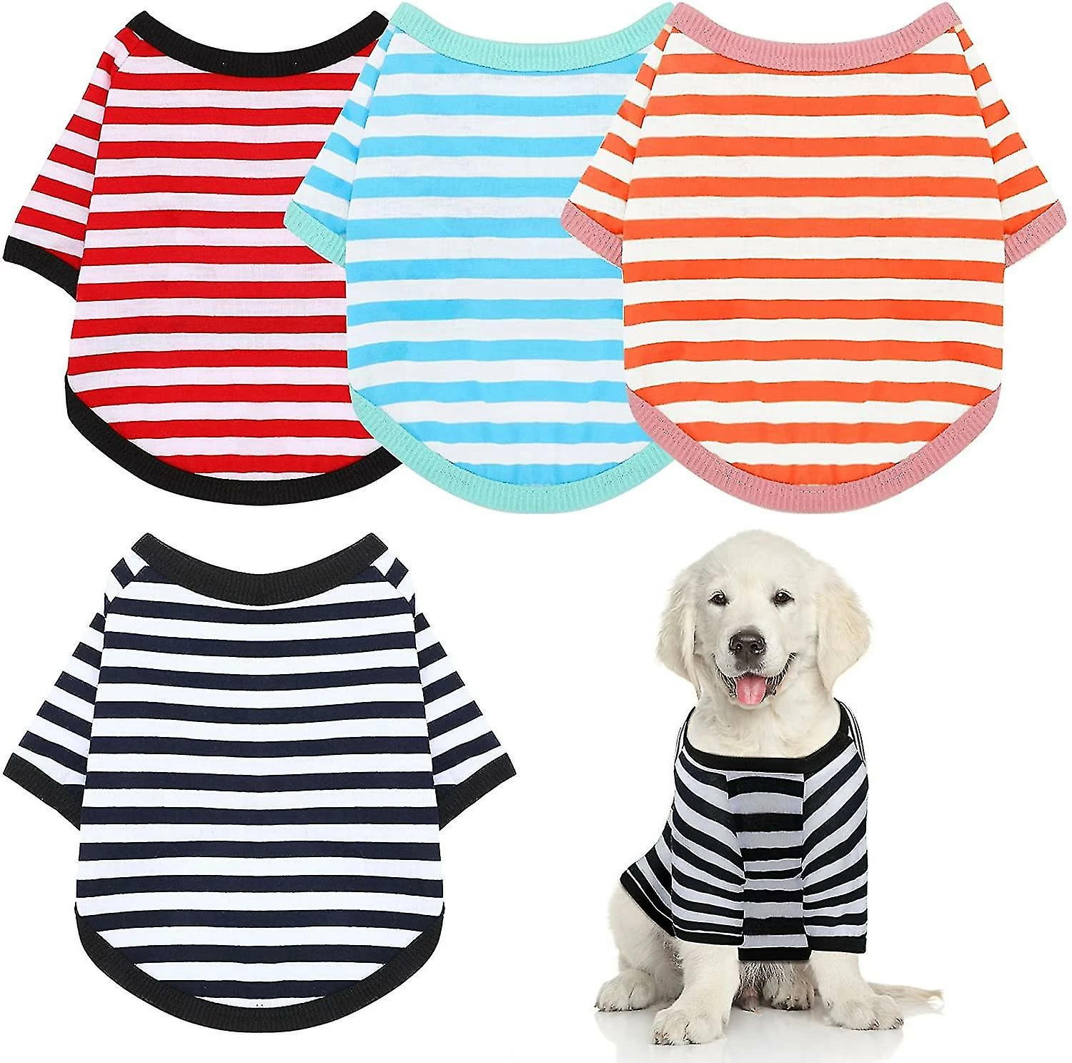 Yskaze 4 Pièces Chemise De Chien Petit Chien Rayé T Shirt Pet Apparel Puppy Sweatshirt Dog Vêtements Pour Chiens De Petite à Moyenne Taille