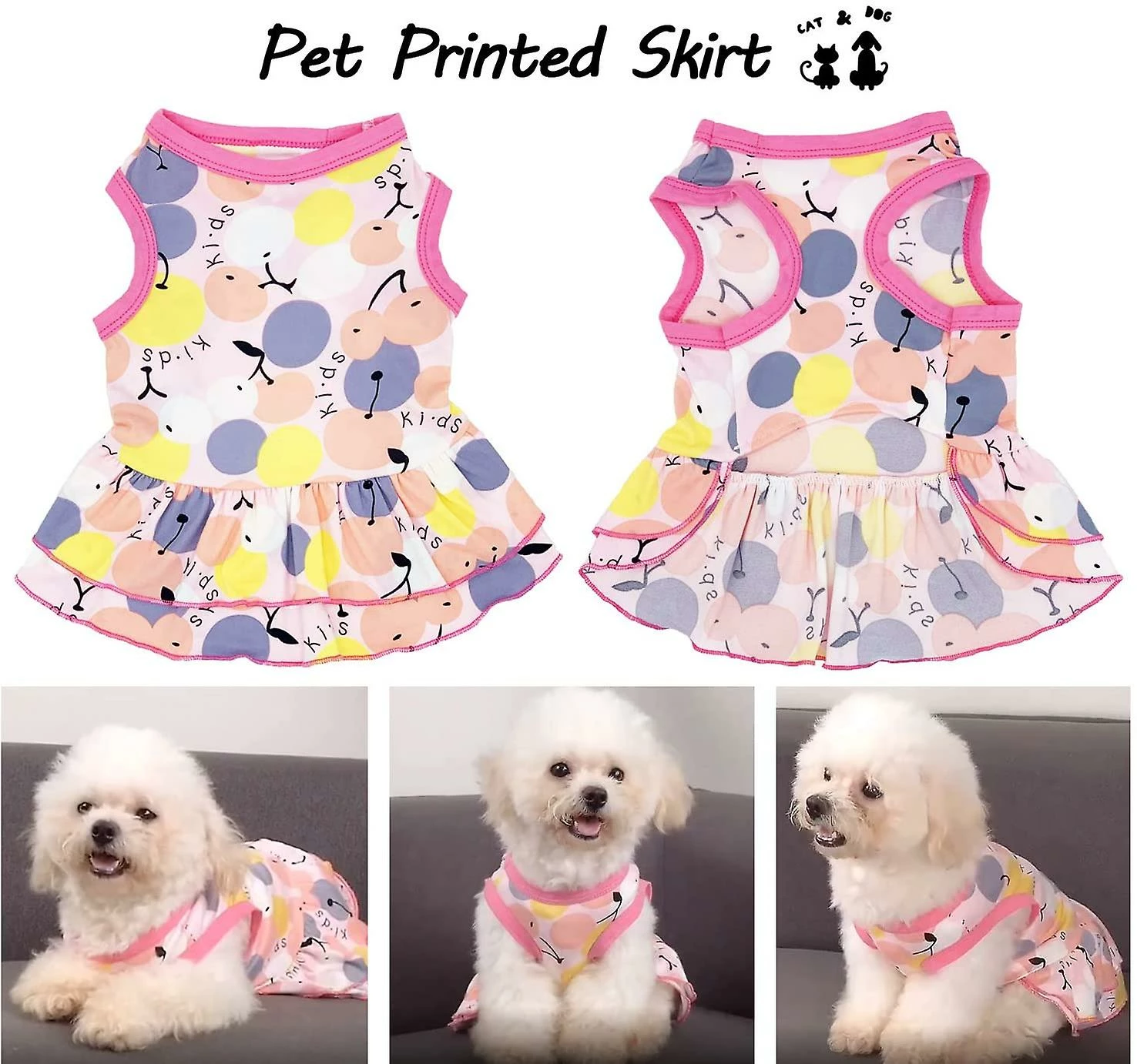 Yskaze 2 Pack Dog Shirt Jupe Pet Clothes, Puppy T-shirts Sleeveless Cute Princess Dress Summer Apparel, Puppy Outfit Printed Vest Pink Clothing For Small Ex – Image 2