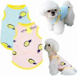 Ksalfye 2 Pack Dog Shirt Jupe Rayé Imprimé T-Shirts Coton Gilet Plissé Vêtements Chiot Vêtements D’été Mignon Fille Garçon Tops Doux Pet Vêtements Pour Petit Moi