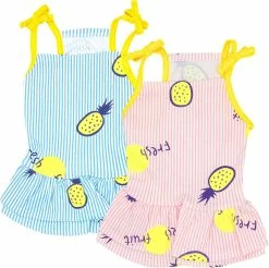 Ksalfye 2 Pack Dog Shirt Jupe Rayé Imprimé T-Shirts Coton Gilet Plissé Vêtements Chiot Vêtements D’été Mignon Fille Garçon Tops Doux Pet Vêtements Pour Petit Moi