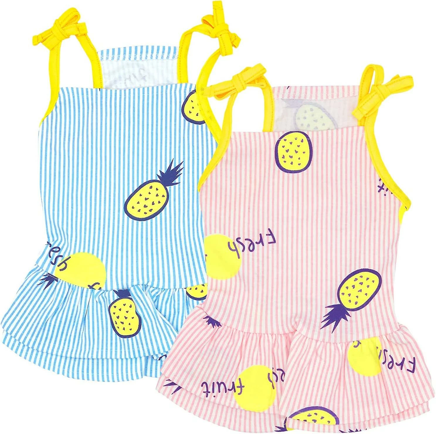 Ksalfye 2 Pack Dog Shirt Jupe Rayé Imprimé T-Shirts Coton Gilet Plissé Vêtements Chiot Vêtements D’été Mignon Fille Garçon Tops Doux Pet Vêtements Pour Petit Moi