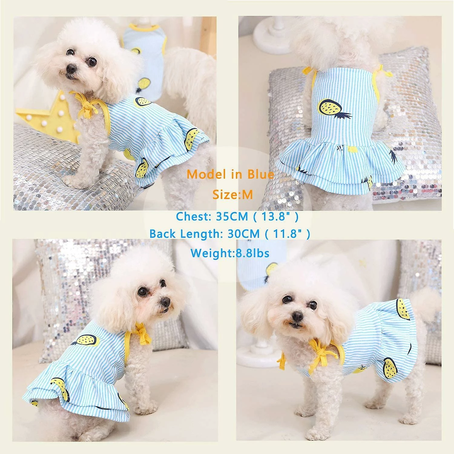 Ksalfye 2 Pack Dog Shirt Jupe Rayé Imprimé T-Shirts Coton Gilet Plissé Vêtements Chiot Vêtements D’été Mignon Fille Garçon Tops Doux Pet Vêtements Pour Petit Moi – Image 3