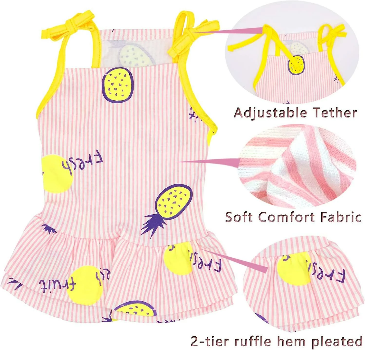 Ksalfye 2 Pack Dog Shirt Jupe Rayé Imprimé T-Shirts Coton Gilet Plissé Vêtements Chiot Vêtements D’été Mignon Fille Garçon Tops Doux Pet Vêtements Pour Petit Moi – Image 5