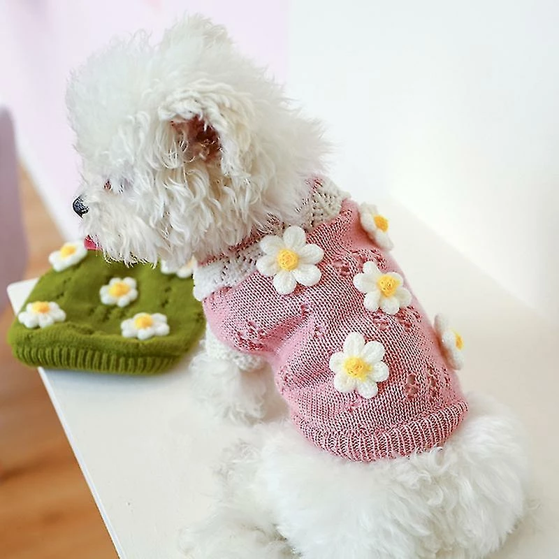 Ssxjv Pet Vêtements D’hiver Fleurs Décor De Fleurs Épaississant Respectueux De La Peau Chat Chien Pull Chaud Pour L’automne Qinhai – Image 2