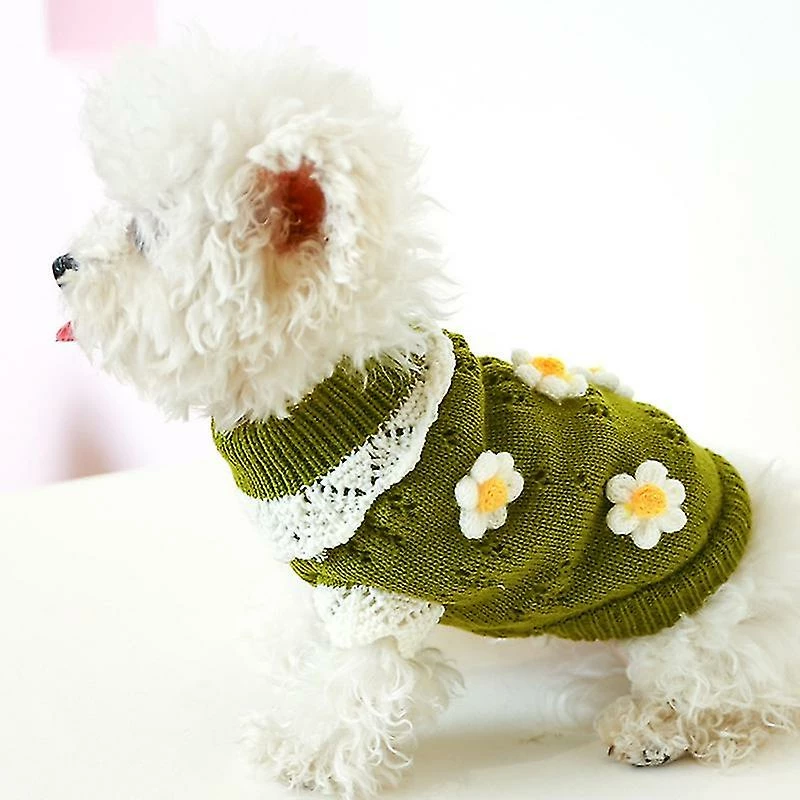 Ssxjv Pet Vêtements D’hiver Fleurs Décor De Fleurs Épaississant Respectueux De La Peau Chat Chien Pull Chaud Pour L’automne Qinhai – Image 3