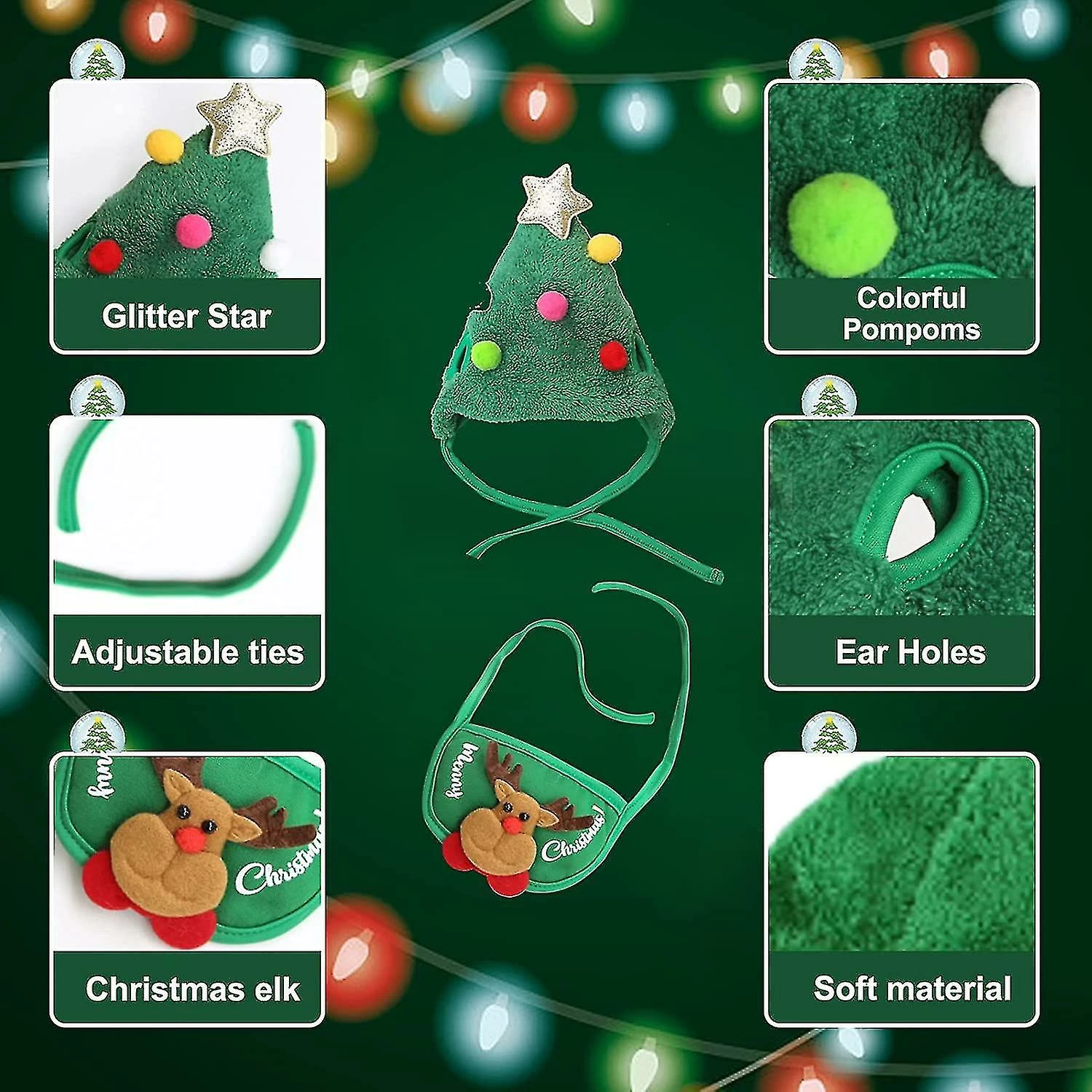 Unbranded 2pcs Noël Pet Hat Bib Set Dog Clothing Puppy Cat Cosplay Costume Accessoires