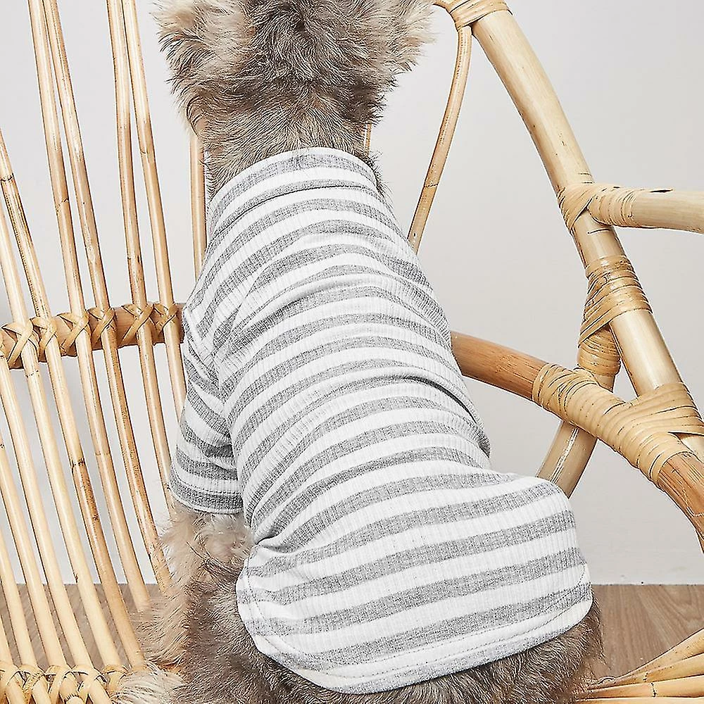 Hua Hui Rayures élégantes Élastique Puppy Dog Cat T-shirt Home Apparel Pet Clothes - Gris / Xxl – Image 2