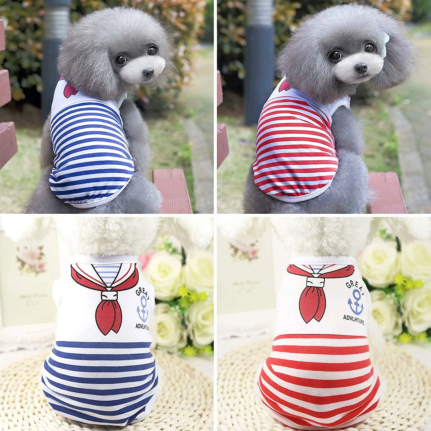 Giveuphesit Vêtements De Chien Chemise De Chiot Rayée, 2 Pack Pet Sailor Tshirt Vêtement De Gilet D’été, Tenue De Chien Pour Petit Moyen Grand Garçon Fille Chiens Chats – Image 3
