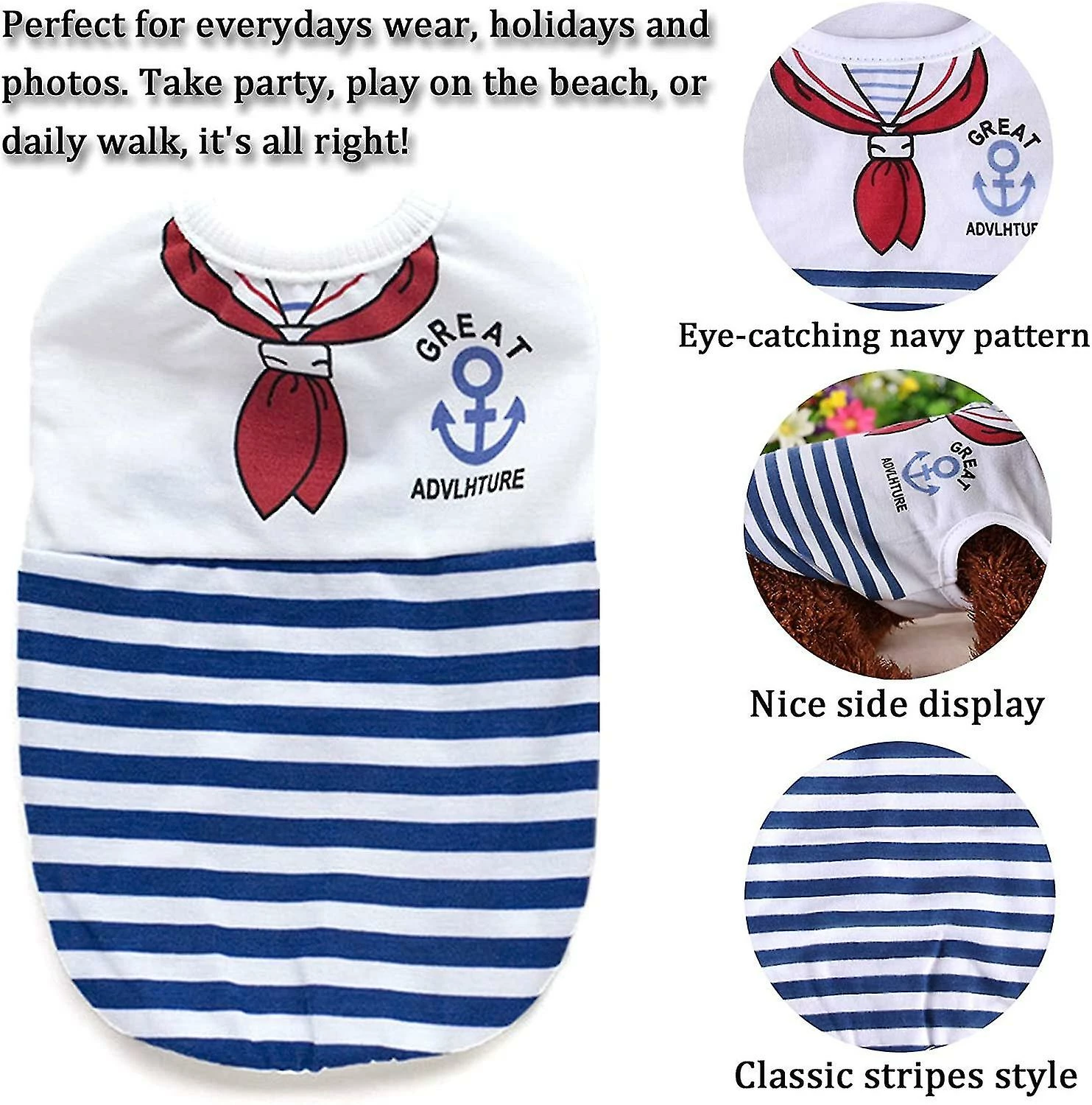 Giveuphesit Vêtements De Chien Chemise De Chiot Rayée, 2 Pack Pet Sailor Tshirt Vêtement De Gilet D’été, Tenue De Chien Pour Petit Moyen Grand Garçon Fille Chiens Chats – Image 4