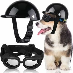 Tiny-witch Petit Chien Casque Lunettes Uv Protection Doggy Lunettes De Soleil Pet Dog Lunettes Moto Hard Safety Hat Avec Ceinture Réglable
