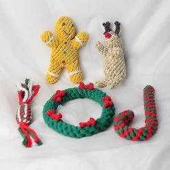 Unbranded Fournitures Pour Animaux De Compagnie Série Chrismas Jouet Interactif Pet Cotton Rope Dog Toy Set