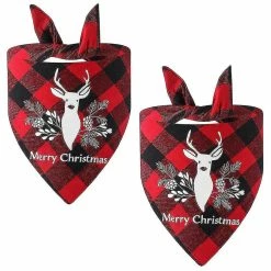 Luluzhu Noël Pet Plaid Bandana Triangle Bib, Motif De Wapiti, Rouge