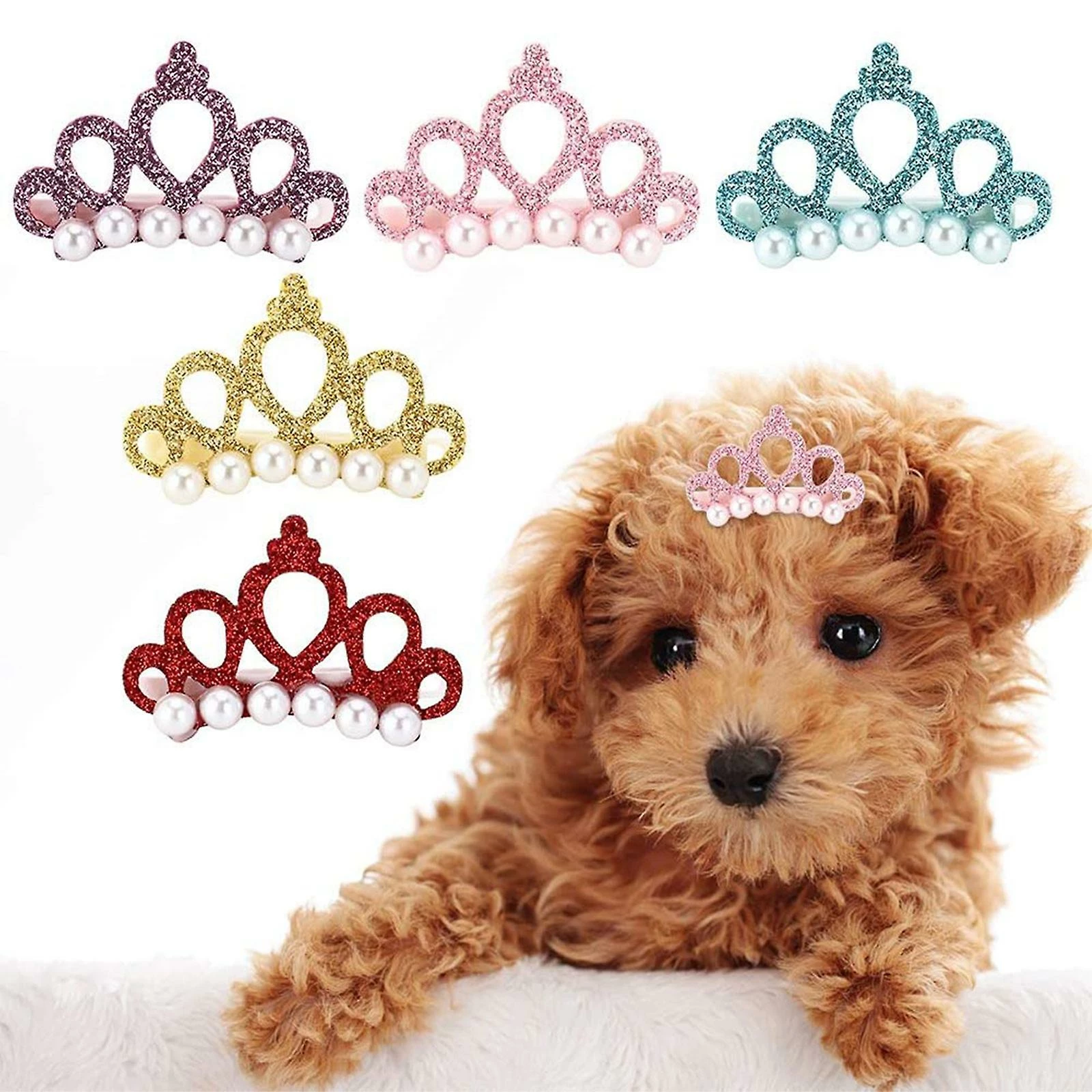 Unbranded Mode Dog Hair Clip Pet Puppy For Cat Hairpins Grooming Faux Pearl Crown Hairgrip Photography Props Headdress – Image 5